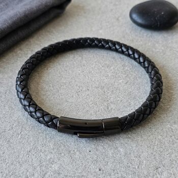 Leather Clasp Bracelet Black, 2 of 9