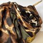 Leopard Print Scarf With Contrast Border In Khaki, thumbnail 2 of 4