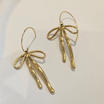 Bow Drop Earrings Gold, 2 of 5