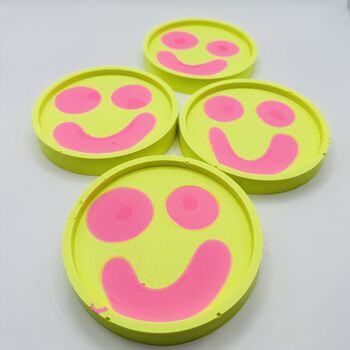 Smiley Face Coasters/ Trays Yellow And Pink Set Of Two, 7 of 9