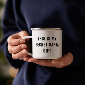 Secret Santa Gift Christmas Enamel Mug, 2 of 2