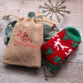 Christmas Bed Socks In Jute Bag, 2 of 3