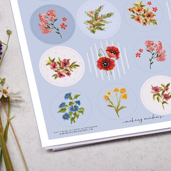 Blue Floral Circle Sticker Sheet, 2 of 2