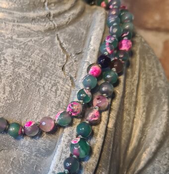 Pink And Green Crystal Mala Beads Necklace With Tassel, 4 of 7