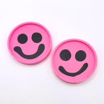 Smiley Face Coasters/ Trays Neon Pink Set Of Two, 2 of 6