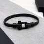 Men's Nautical Black Matt Shackle And Woven Leather Bracelet, thumbnail 1 of 3