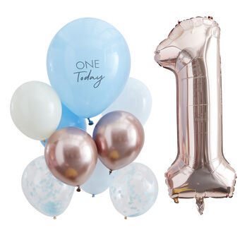 Blue And Rose Gold First Birthday Balloons Bundle, 2 of 2