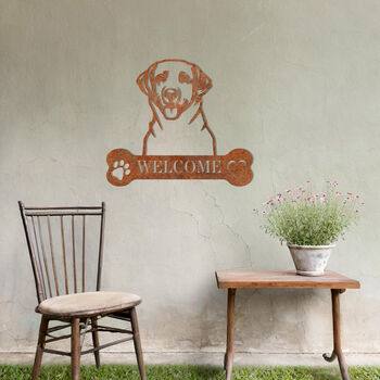 Personalised Labrador Retriever Welcome Gift Metal Wall Art Decor For Home Or Garden, 8 of 11