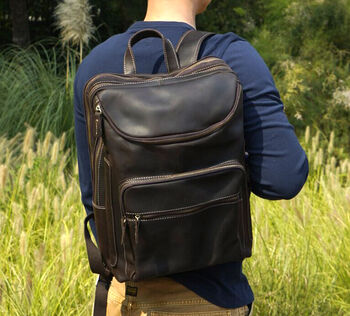 Top Zip Open Leather Backpack, 7 of 10