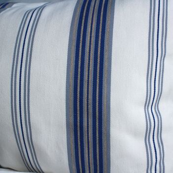 Handmade Repurposed Fabric Blue Stripes Cushion, 2 of 4