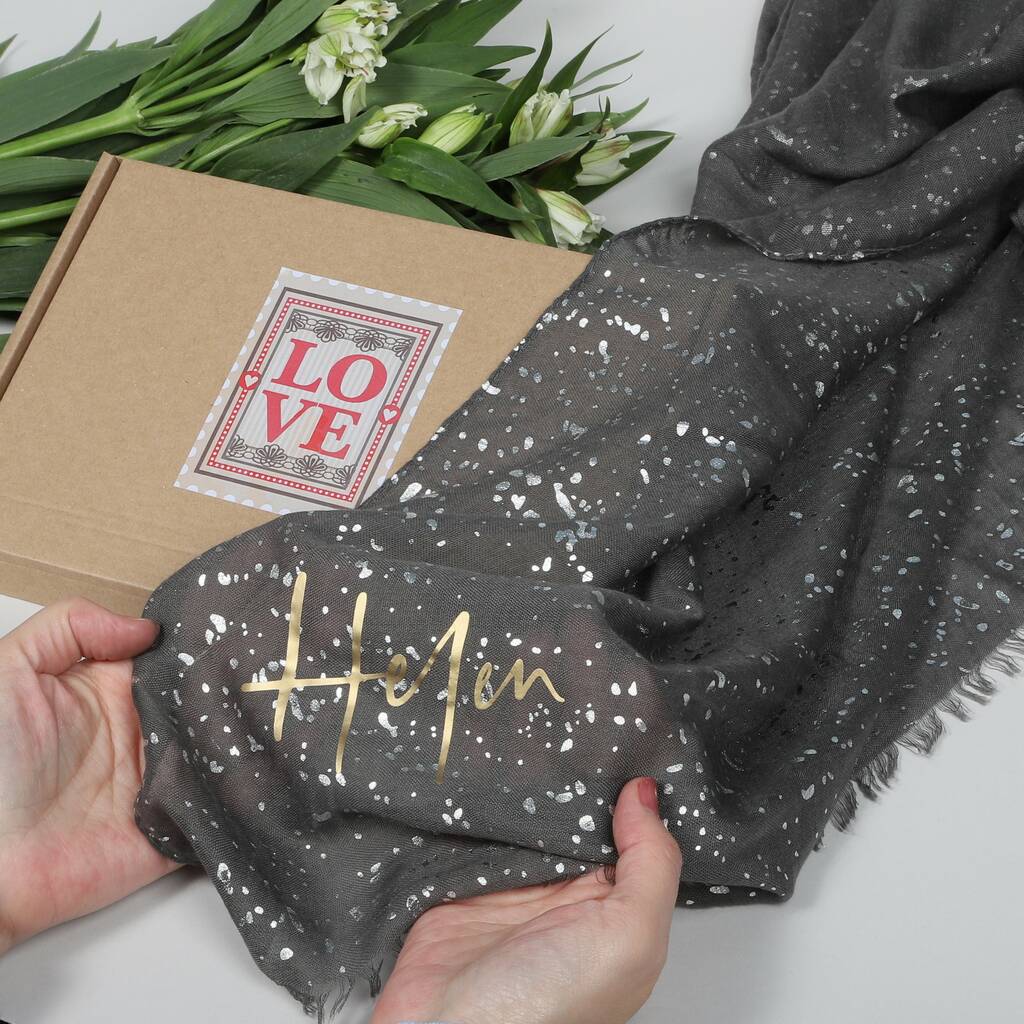 Personalised Gift Boxed Scarf With Foil Design By attic