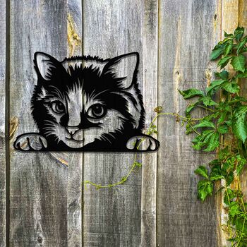 Metal Peaking Cat, Rusted Cat Wall Decor, Cat Gift, 4 of 10