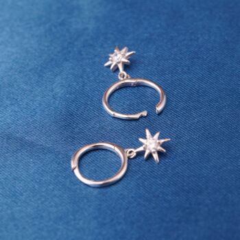 925 Silver Dangle Star Hoop Earrings, 4 of 7