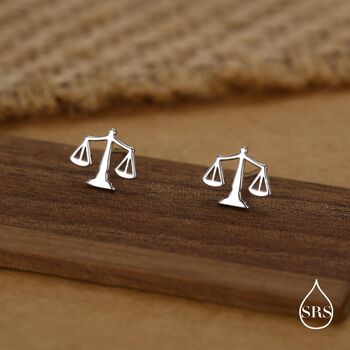 Sterling Silver Libra Scales Stud Earrings, 6 of 12