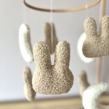 Micro Boucle Bunny And Moon Mobile Beige And Ivory Nursery Decor, 3 of 3