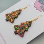 Large Green, Gold And Pink Glitter Christmas Tree Earrings, thumbnail 4 of 4
