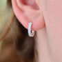 Silver Double Bead Hinged Huggie Hoop Earrings, thumbnail 1 of 7