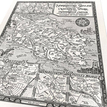 Yorkshire Dales Map Hand Drawn Fine Art Print, 4 of 12