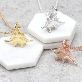 Silver Or Gold Plated Stegosaurus Dinosaur Necklace, 2 of 8