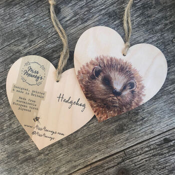 Hedgehog Wooden Hanging Heart Decoration, 2 of 2