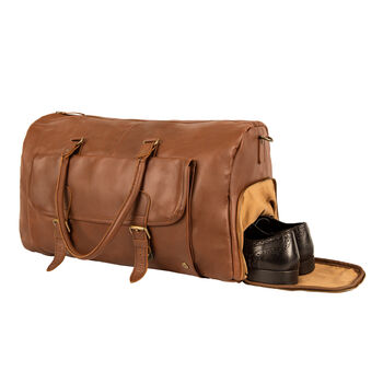 Brown Leather Overnight Bag With Shoe Compartment, 8 of 11