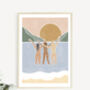 Sun Worshipping Women Wild Swimming A4 Art Print, thumbnail 1 of 2
