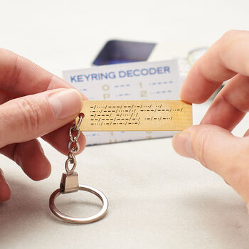 Personalised Morse Code Brass Keyring And Decoder In A Tin, 3 of 6