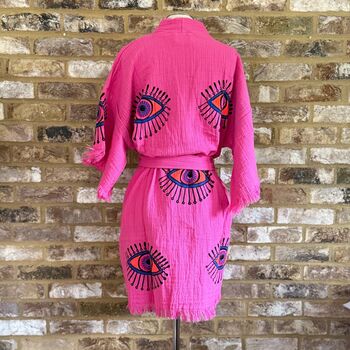 Organic Short Cotton Kimono: Pink Eye, 2 of 2