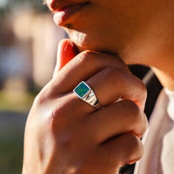 Square Opal Gem Silver Signet Ring For Men Mens Rings, 3 of 11