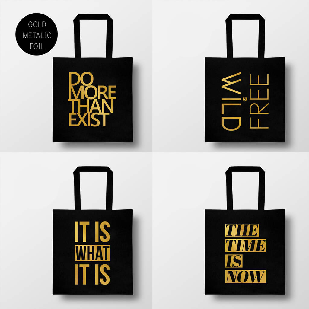 Four Black And Gold Tote Bags By Coco and Dee