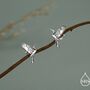 Sterling Silver Flying Heron / Crane Bird Stud Earrings, thumbnail 1 of 12