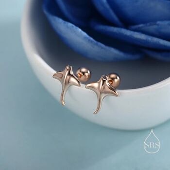 Sterling Silver Manta Ray Screw Back Earrings, 4 of 10