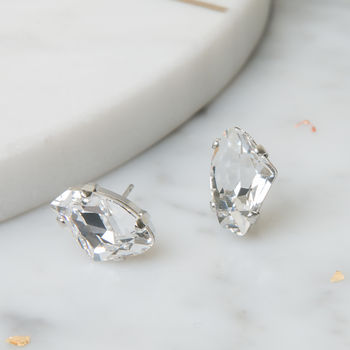 Asymmetric Bridal Stud Earrings With Swarovski Crystals, 3 of 6
