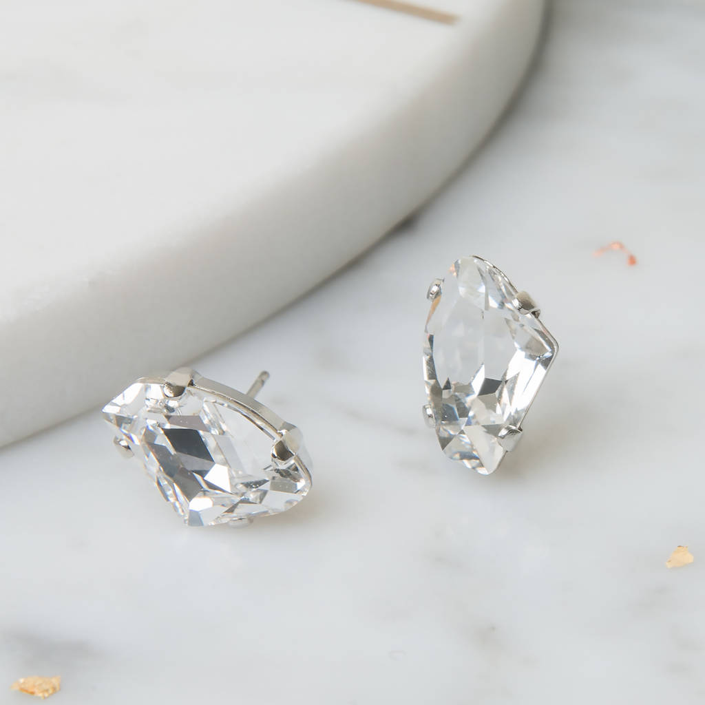 Asymmetric Bridal Stud Earrings With Swarovski Crystals By Iscah and ...