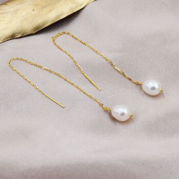 Natural Drop Pearl Threader Earrings, 3 of 12