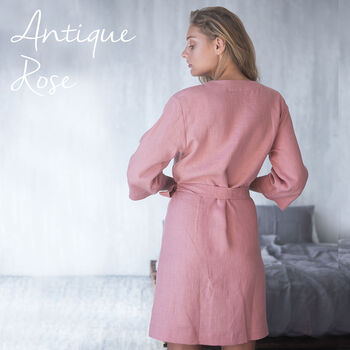 Short Linen Robe For Women | Natural Kimono Dressing Gown, 7 of 11