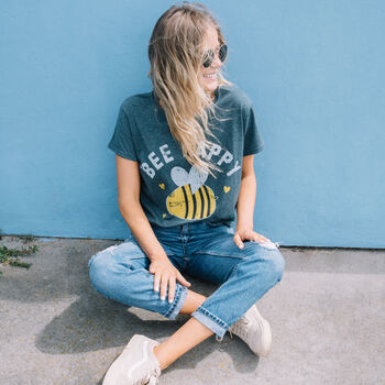 Bee Happy Women's Slogan T Shirt, 3 of 4