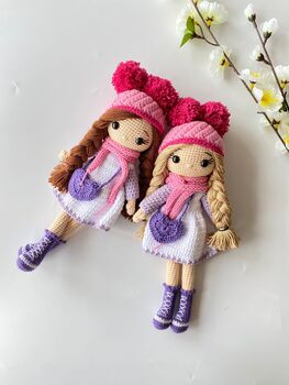 Organic Hand Knitted Doll With Cute Dress For Girls, 9 of 12