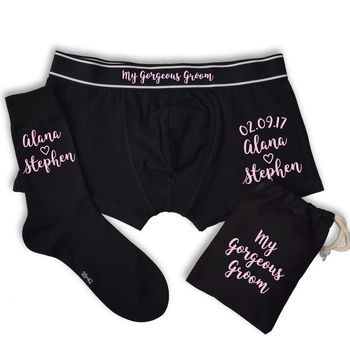 Personalised Groom's Date And Names Underwear Gift Set, 6 of 11