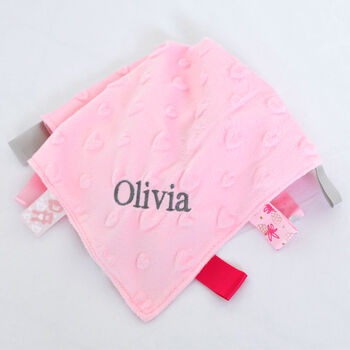 Personalised Pink Comforter With Taggies, 2 of 8