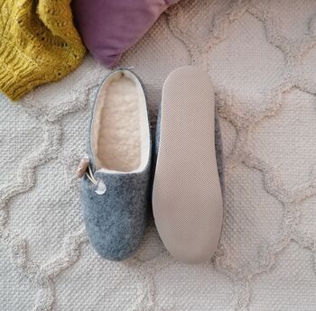 Grey Felt Mule Slippers With Cream Leather Details, 4 of 7
