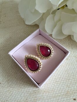 Dark Pink Gold Pearl Stud Earrings, 5 of 5