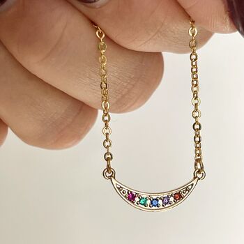 Rainbow Gemstone Half Moon Necklace, 2 of 2