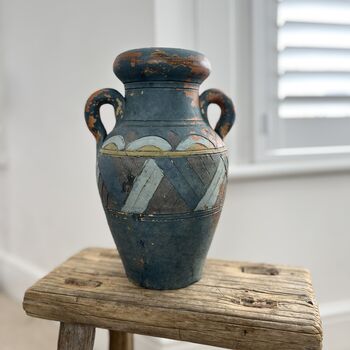 Vintage Mediterranean Blue Green Brown Amphora Vase, 2 of 6