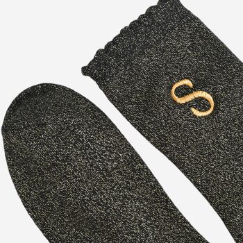 Women's Glitter Socks Black Gold Initial 'S', 4 of 5