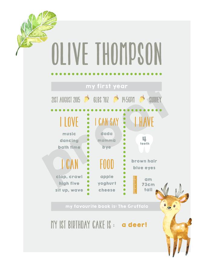 personalised first year print by thispaperbook notonthehighstreet com baby deer