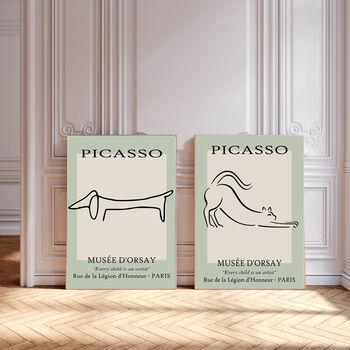 Picasso Cat And Dog Line Drawing Set Of Two Art Prints, 2 of 4