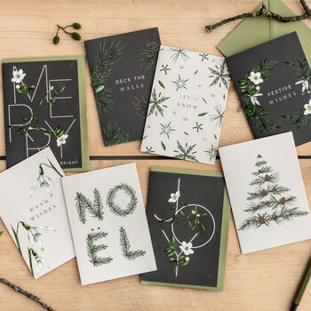 Box Of Eight Botanical Christmas Cards Festive Foliage, 2 of 2