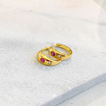 Emerald Green Cubic Zirconia Huggie Hoops Earrings, 3 of 3