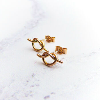 Rose Gold Love Knot Earrings, 2 of 2